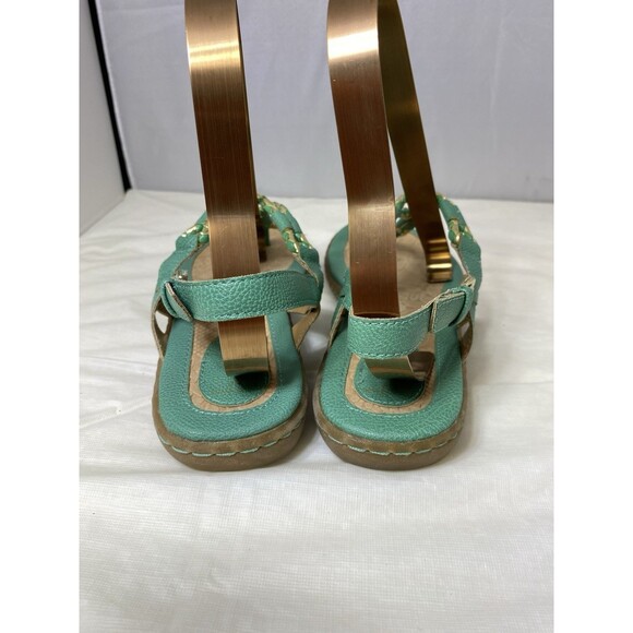 BOC Born Concept Womens 9M Thong Slingback Sandal Teal Leather Gold Metallic - Picture 4 of 7
